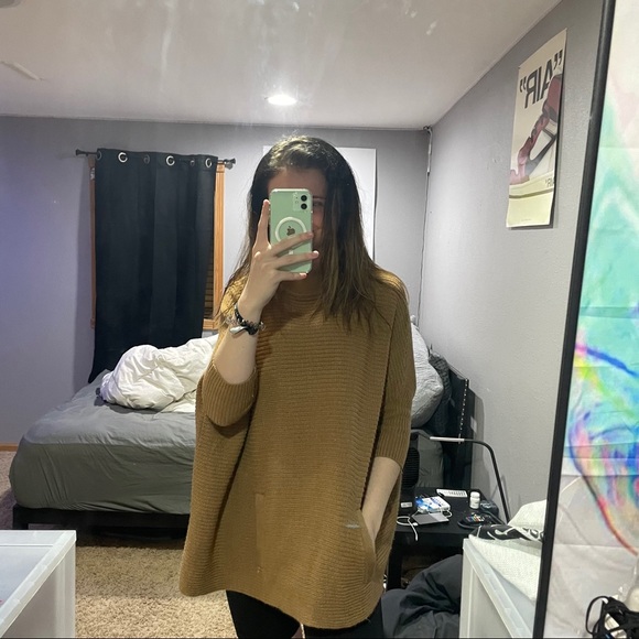 H&M Oversized Mock Neck Poncho Style Sweater Tan - Picture 11 of 11